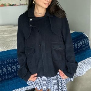 Debbi Shuchat Wool Navy Short Bomber Jacket Pea Coat Free People Anthropologie